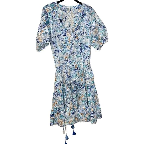 Poupette St Barth 100% Cotton Blue White Floral Bona Mini Dress Size Small - Picture 4 of 7